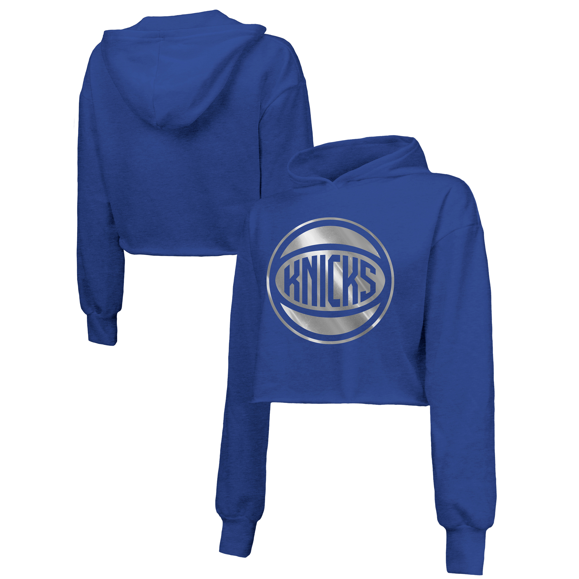 New York Knicks Majestic Threads Women's Tri-Blend Cropped Pullover Hoodie - Royal - Image 2