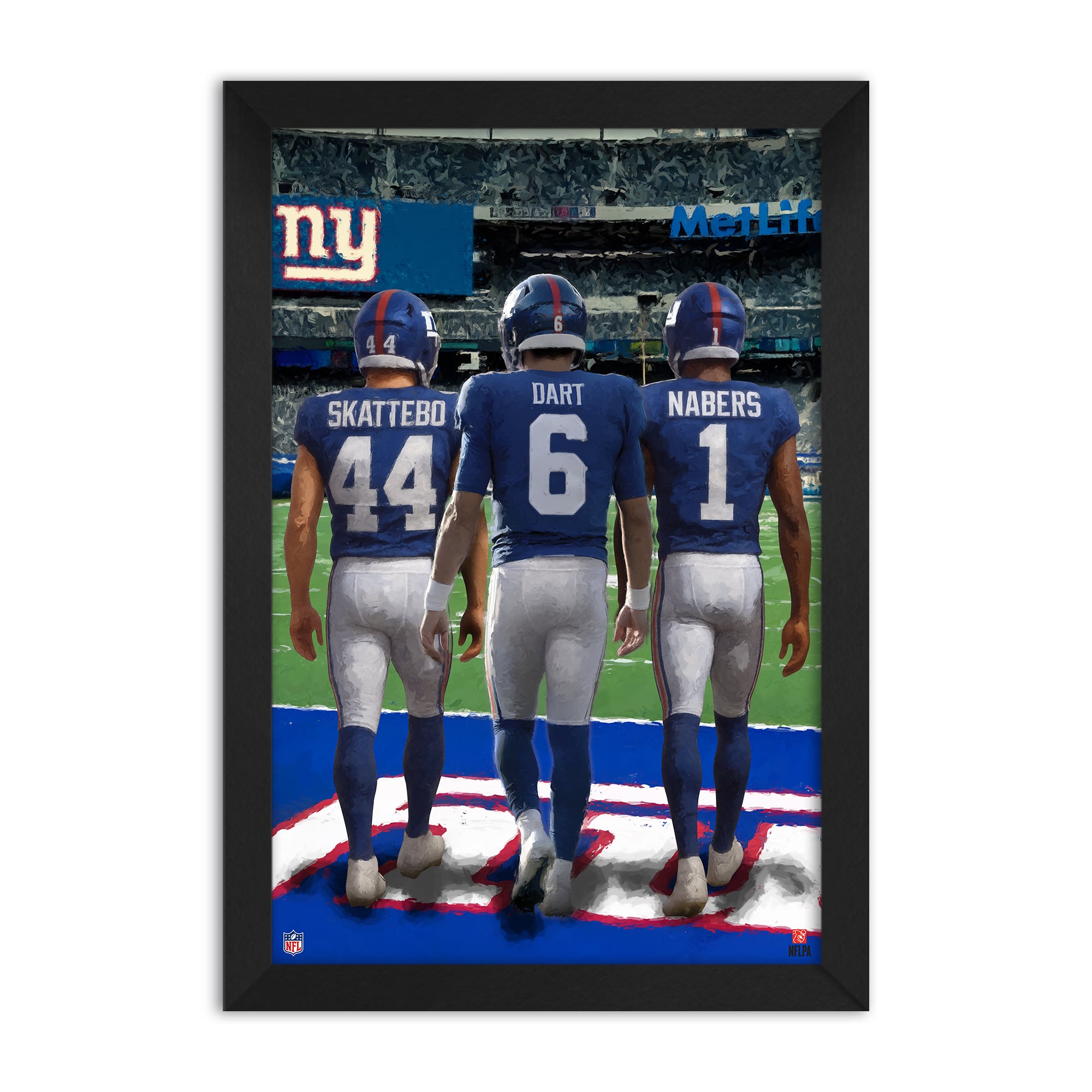 New York Giants Cam Skattebo, Jaxson Dart & Malik Nabers 14″ x 20″ Three-Player Framed Print New York Giants Cam Skattebo, Jaxson Dart & Malik Nabers 14″ x 20″ Three-Player Framed Print